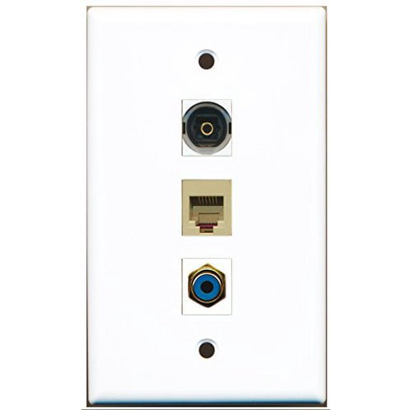 RiteAV - 1 Port RCA Blue and 1 Port Phone RJ11 RJ12 Beige and 1 Port Toslink Wall Plate