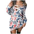 thumbnail image 4 of Robe de Noël Imprimée Décontractée pour Femmes Mini Robe Manches Longues Épaules Dénudées Robe Chandail Mode Robe de Soirée à Bretelles, 4 of 6