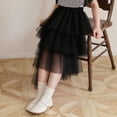 thumbnail image 4 of Miluxas Girl A-Line Tulle Tutu Skirt Multi Layer Sheer Mesh Midi Skirt Solid Color Skirt Long Skirt Belly Dance Wedding Black 11-12Years, 4 of 5