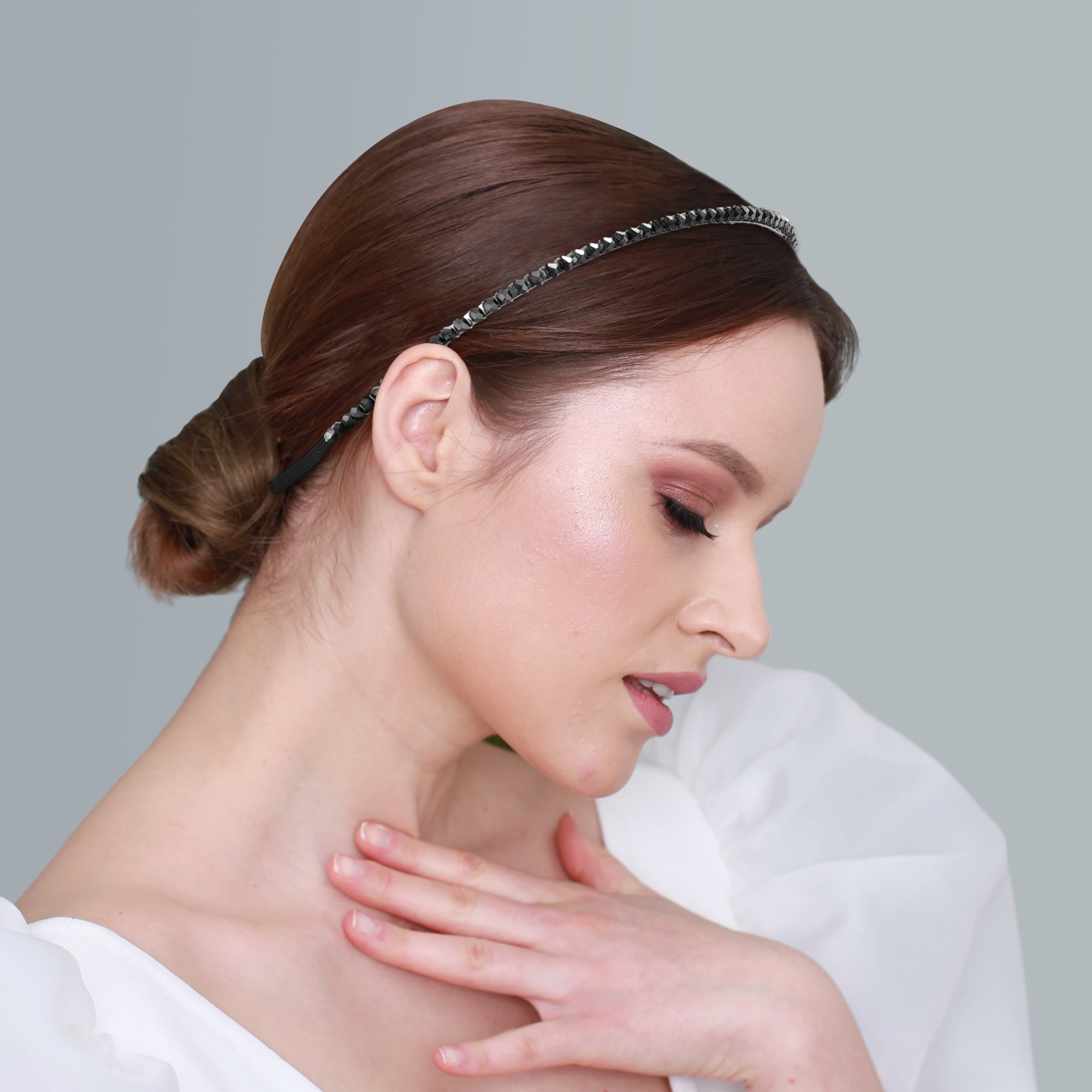 Unique Bargains Durabl Rhinestone Headband Faux Crystal Hair Hoop for Women Black