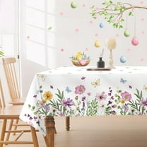 Spring Tablecloth 60 x 120 Inch, Wildflowers Floral Butterfly Table Cloth, Stain and Wrinkle Resistant Washable Rectangle Table Cover for Indoor Outdoor Holiday Party Picnic Dinner Decor