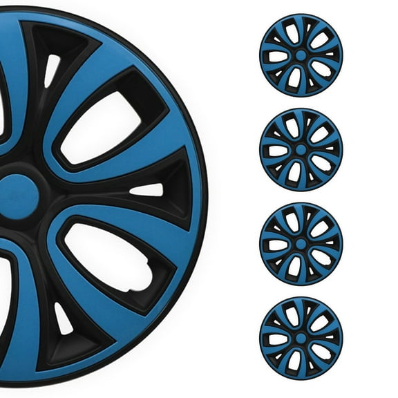 OMAC - Black with Blue Hub Caps 14 Inch Set of 4, Tapas para Rines 14, Premium Wheel Covers 14 Inch, R14 Rim Cover Set, Snap On Durable Car Replacement Exterior Accessories