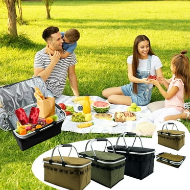 Djunllk Cooler Bag - Foldable Picnic Basket Soft Cooler Family Lunch Bag, Large Capacity Insulated Lunch Bag, Dirt Prevention Leak Proof Lunch Box for Travel Picnic, Black