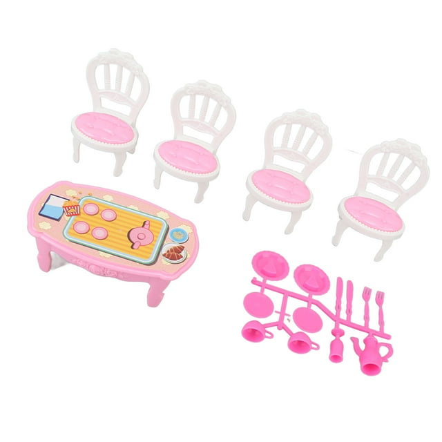 Dollhouse Dining Table Chairs 1:16 Safe Plastic High Simulation Miniature Table Chairs For DIY Decoration