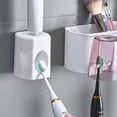 thumbnail image 5 of Soporte para cepillo de dientes con dispensador de pasta de dientes | Organizador de baño sin taladro montado en la pared para tazas y maquinillas de afeitar | Plástico | 8 Tragaperras |, 5 of 5