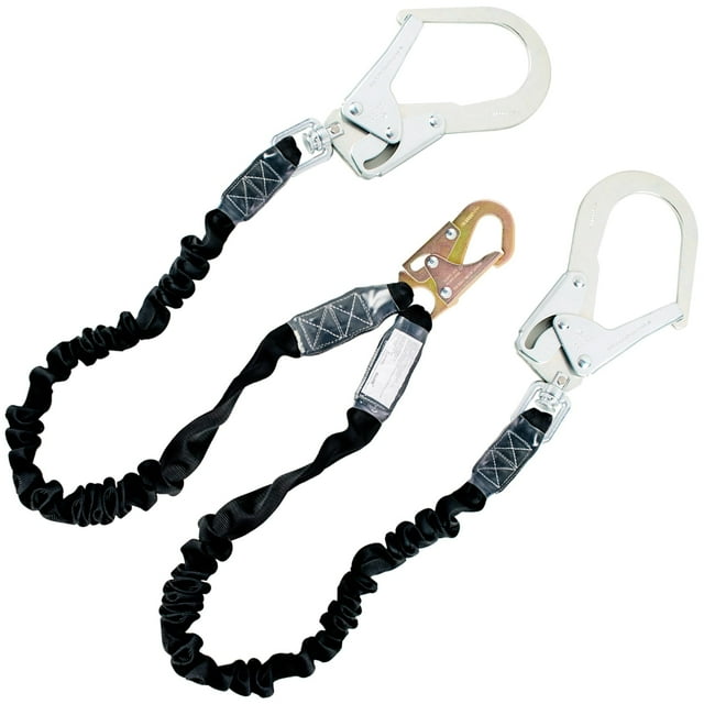 6ft Safety Harness Lanyard Double Leg Internal Shock Absorbing Safety Fall Protection Lanyard with Rope Harness Safety Lanyard Dual Rebar & Snap Hook Roofer Fall Pro