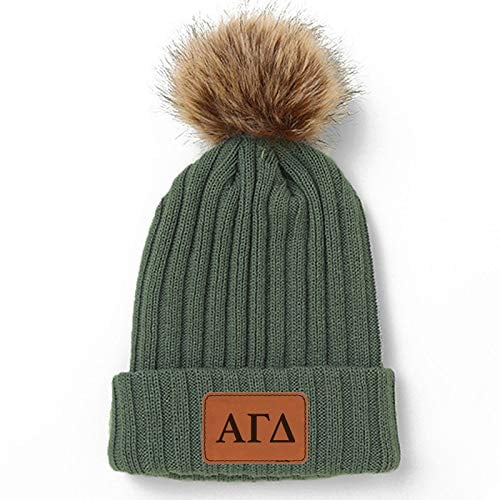 Alpha Gamma Delta Pom Pom Beanie Hat Green