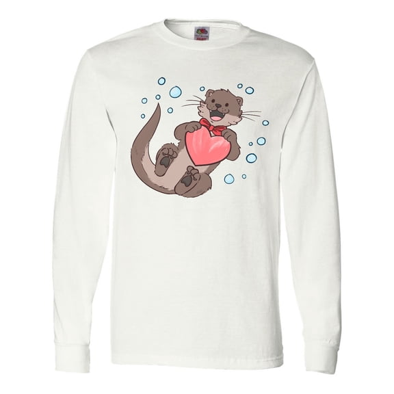 Inktastic Cute Smiling Valentine's Day Otter with Heart Long Sleeve T-Shirt