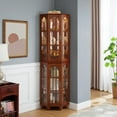 thumbnail image 5 of S-HOME Solid Wood Legs 6 Adjustable Glass Shelves Lit Display System Corner Curio Cabinet Display Case Contemporary Design, 5 of 16