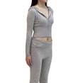 thumbnail image 3 of Women Y2k 2 Pieces Outfits Long Sleeve Zip-Up Slim Fit Hooded Crop Sweater Tops Flare Skinny Pants Tracksuits Set, 3 of 6