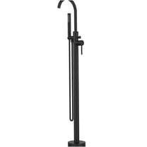 JERFIT Matte Black Freestanding Bathtub Faucet with Hand Shower, Single Handle Floor Mount Tub Filler, High Flow 6 GPM, Brass Construction