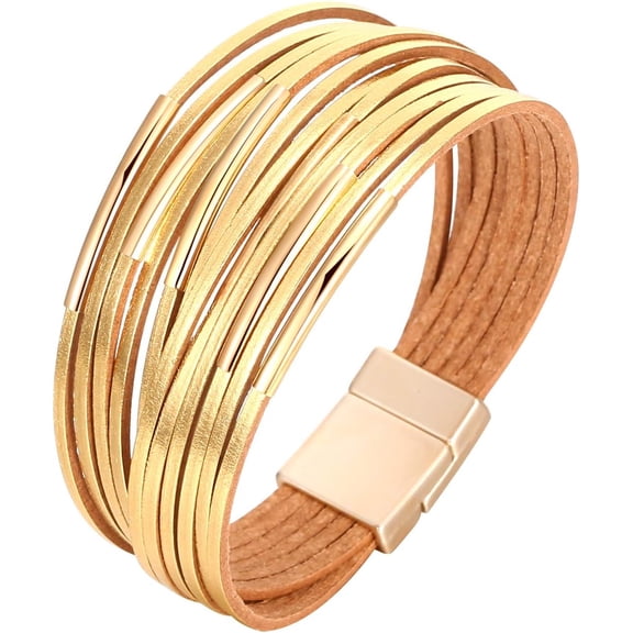 Boho Leopard Multi-Layer Crystal Bead Leather Wrap Bracelet