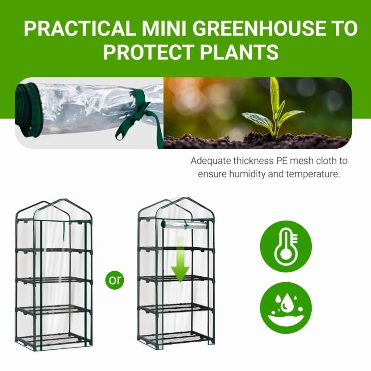 4 Tier Mini Greenhouse with PVC Cover & Roll-Up Zipper Door, Portable Waterproof Greenhouse for Garden Backyard, 27" x 19" x 62", Transparent