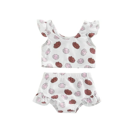 

Frobukio 2Pcs Kids Toddler Girls Swimsuit Clothes Sets Print Plaid Bathing Suit Fly Sleeve Tops Matching Shorts Beige 9-12 Months