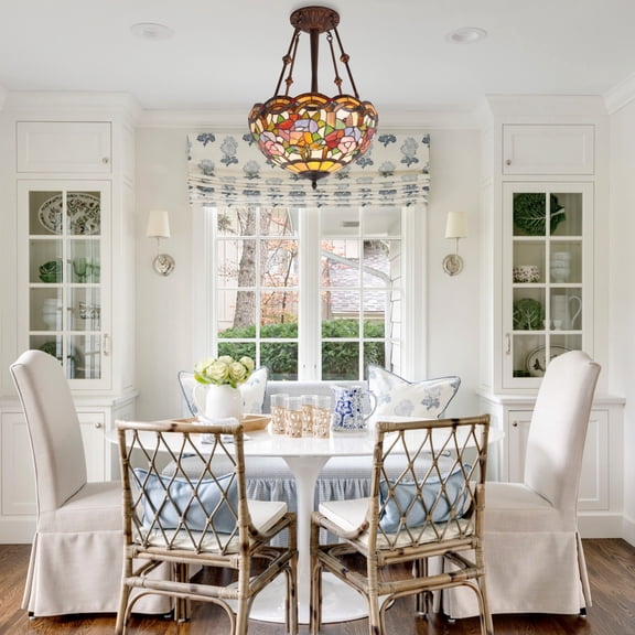 LUOLAX 16-inch European Traditional Dragonfly Flower Chandelier, Decorative Lighting for Dining Rooms, Bedrooms, and Balconies, Creative Glass Art Chandelier