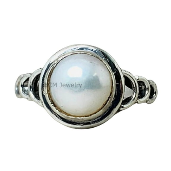 925 Sterling Silver Ring For Unisex, Natural Pearl Ring Gemstone Unique Handcrafted Ring For Her Or Him