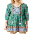 thumbnail image 1 of Femmes Boho Mini Robe Floral Lanterne Manches V-Cou Bouton Robe Volant Plage Vacances d'Été Robe, 1 of 6