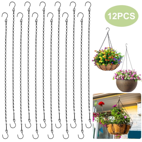 Lingsida 12pcs Adjustable Hanging Chain with Hooks, 24" Chain for Hanging Plants, Small Hanging Basket Chain, Black