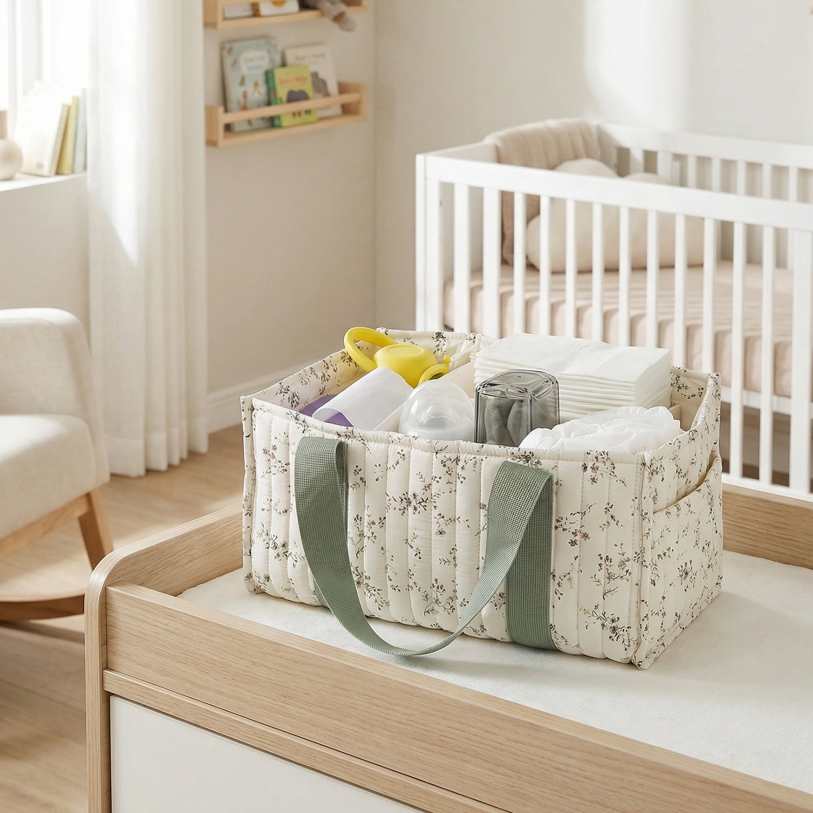 HUISZJ Diaper Caddy Organizer, Portable Storage Basket with Adjustable Divider, Large Capacity Baby Diaper Bag for Travel Outdoor (B)