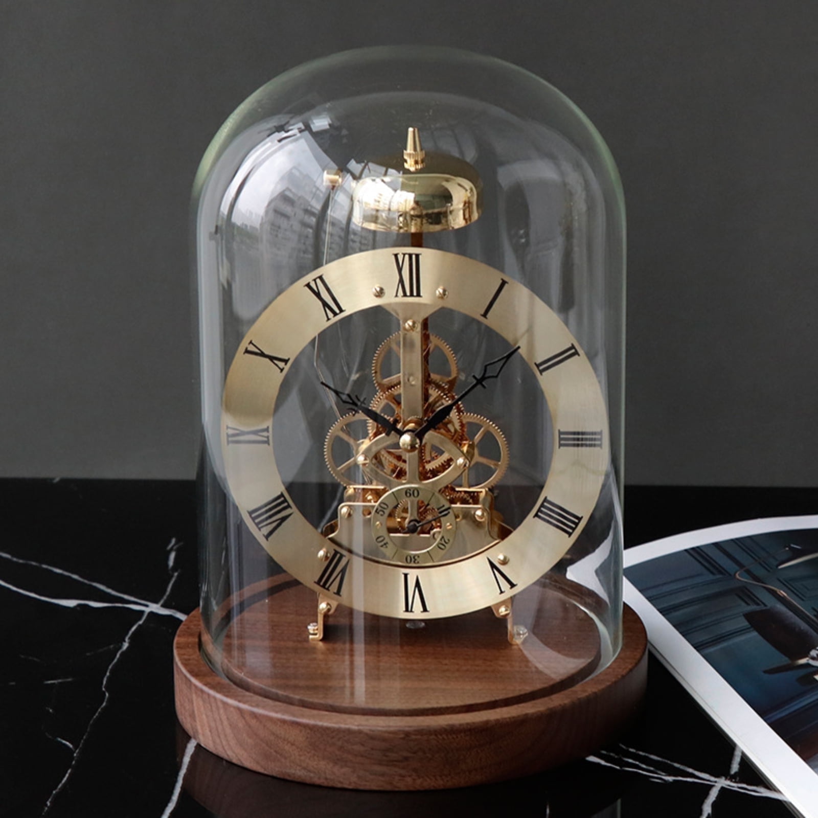Black Walnut Wood Smart Night Light & Alarm Clock - Voice Activated LED Bedside Lamp, Retro Mechanical Design with Warm Lighting, Ideal Home Decor Gift,Golden