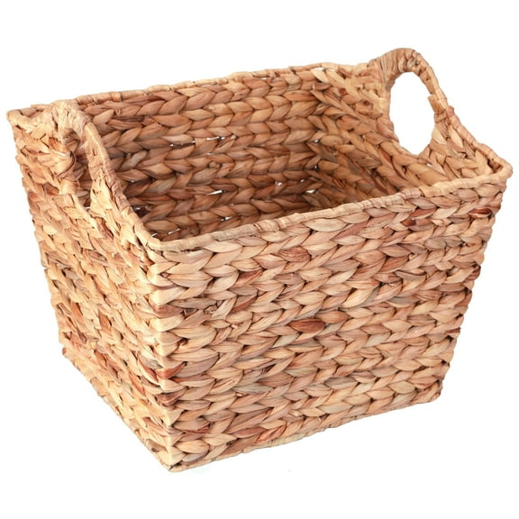 Water Hyacinth Rectangular Wicker Storage Baskets with Cutout Handles, Large