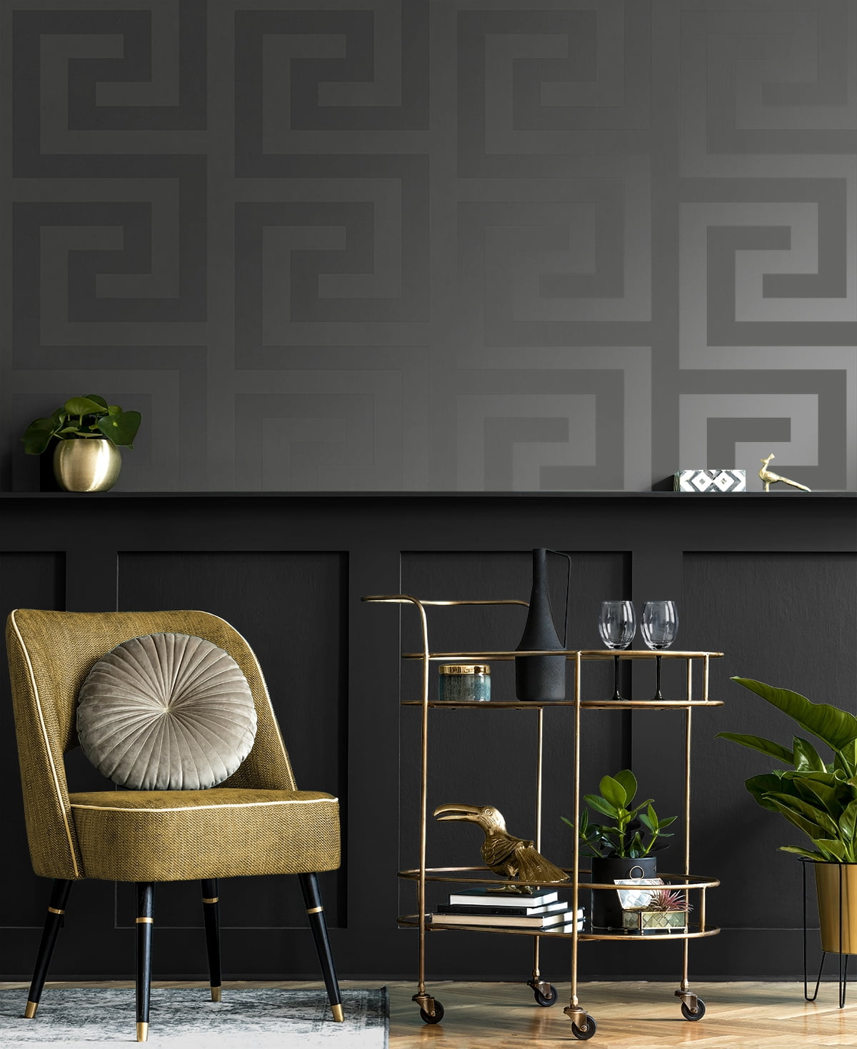 NextWall Graphite Geometric Maze Peel and Stick Wallpaper - 20.9 in. W x 18 ft. L Roll