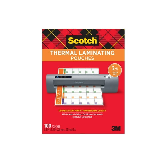 Scotch Thermal Laminating Pouches, 100 Count, 8.5" x 11", 3 mil Thick