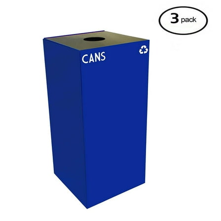 Witt Industries 32GC01-BL GeoCube Recycling Receptacle with Round Opening, Steel, 32 gal, Blue (Set of 3)