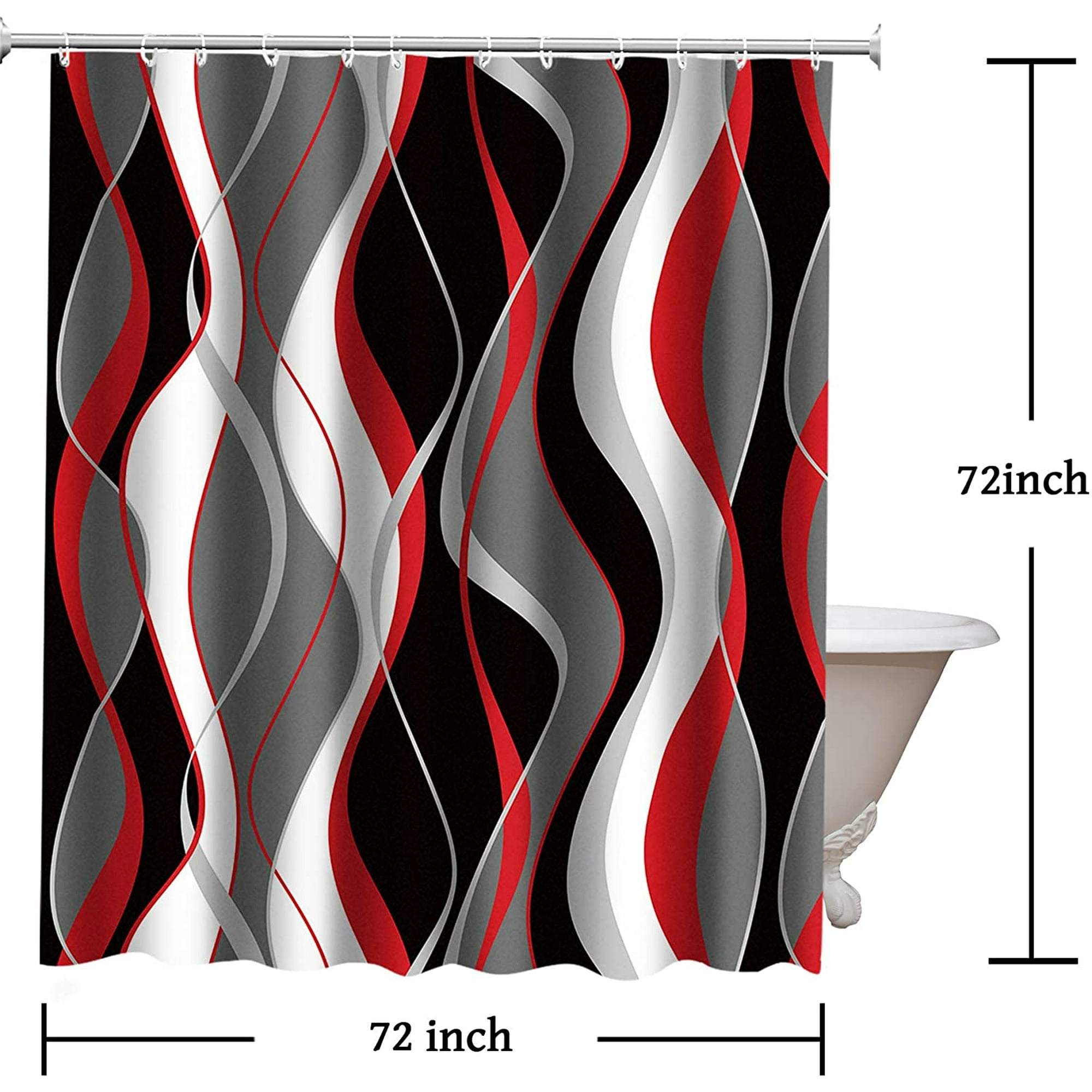 Rideau De Douche Orange Et Gris Pour Salle De Bain – Ensemble De Rideau De Bain Moderne à Rayures Abstraites Minimalistes En Tissu Imperméable, Noir