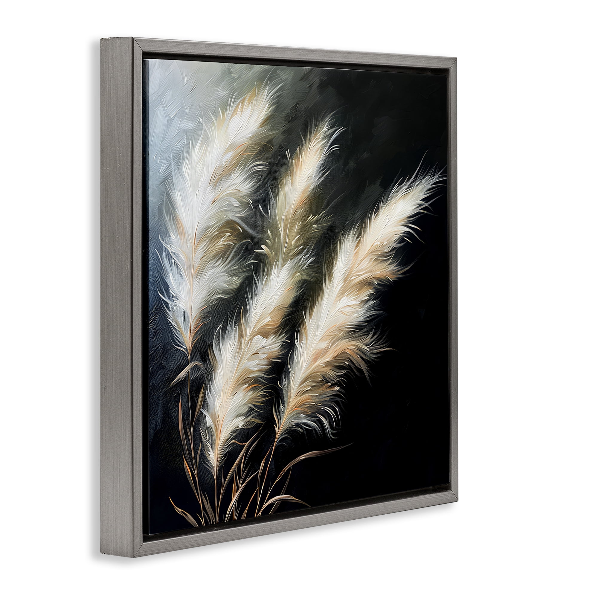 Stupell Industries Wispy Wheat Stalks Plants & Flowers Painting Gray Floater Framed Canvas Art Print Wall Art, 25 x 25
