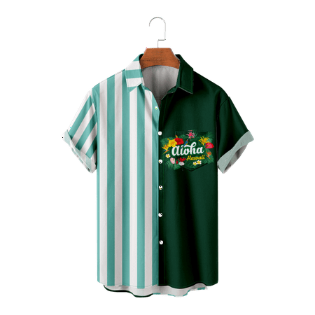 

MLFU Boys Stripe Hawaiian Shirt Button Down Short Sleeve Regular Fashion Tees Cheap Clothing Plus Size Men