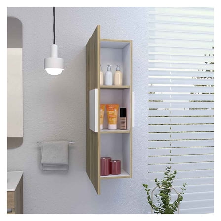 Medicine Cabinet Artic, Three Shelves, Single Door, White / Light Oak Finish