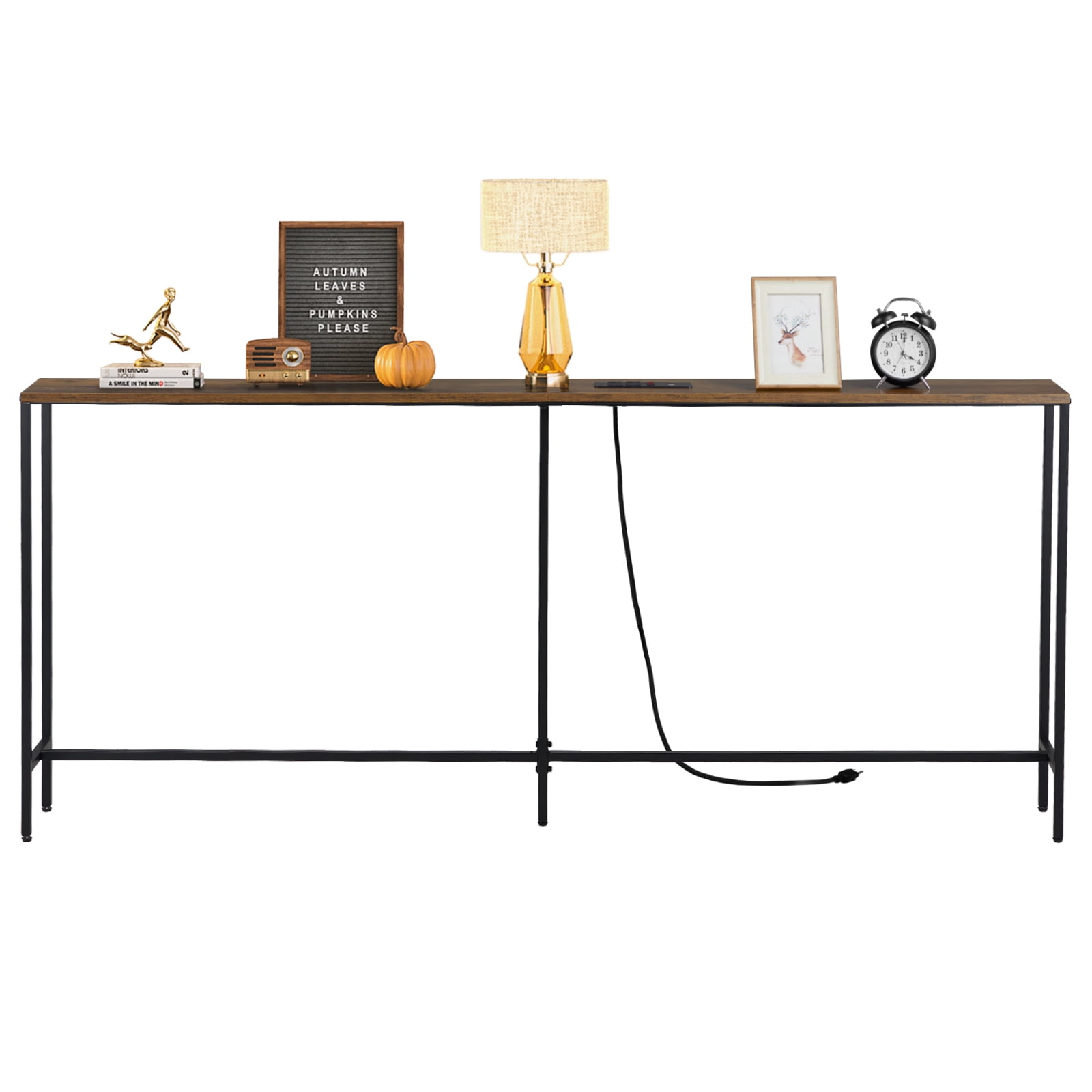70.9 inch Narrow Long Console Table with 2 Power Outlets & USB Ports, Narrow Entryway Table Sofa Table Behind Couch for Living Room, Rustic Brown