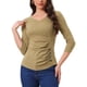 thumbnail image 1 of Blusa arrugada para mujer INSPIRE CHIC con decoración de botones, cuello en V, manga 3/4, top de punto sólido, color L Tan, 1 of 6