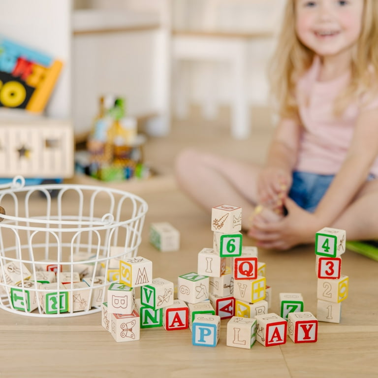 Melissa & Doug ABC/123 Wooden Blocks Set for Toddlers, Colored