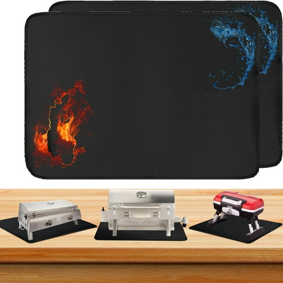 2Pcs Heat Resistant Mat for Air Fryer Deep Fryer Toaster Oven, Hot Pads for Kitchen Heat Resistant Mats for Countertop, Fireproof Silicone Kitchen Counter Countertop Protector Mat (18 x 15 in, Black)