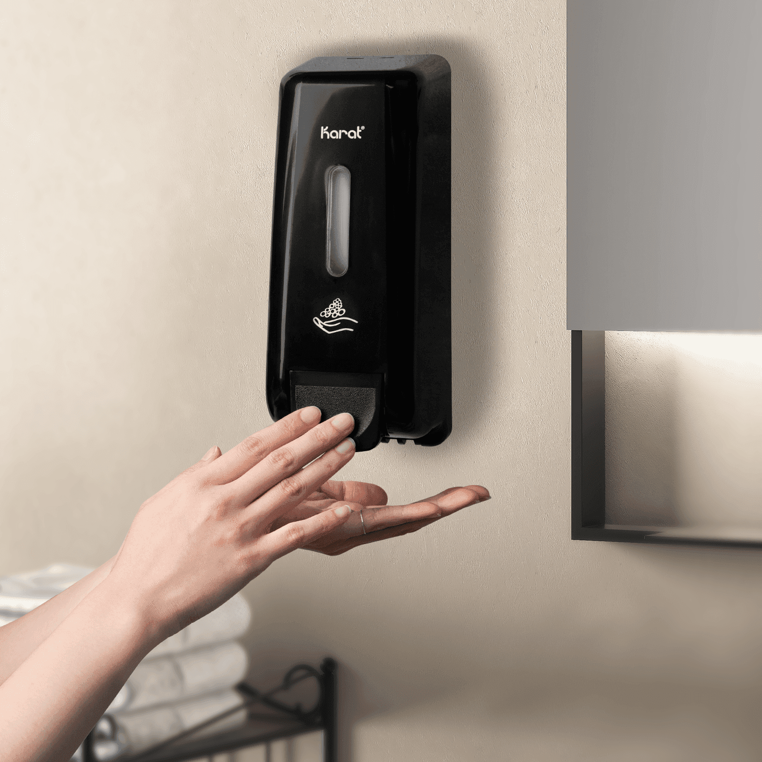 Karat 13.5oz Foaming Hand Soap Dispenser, Stand/Wall Mount, Black - 1 unit