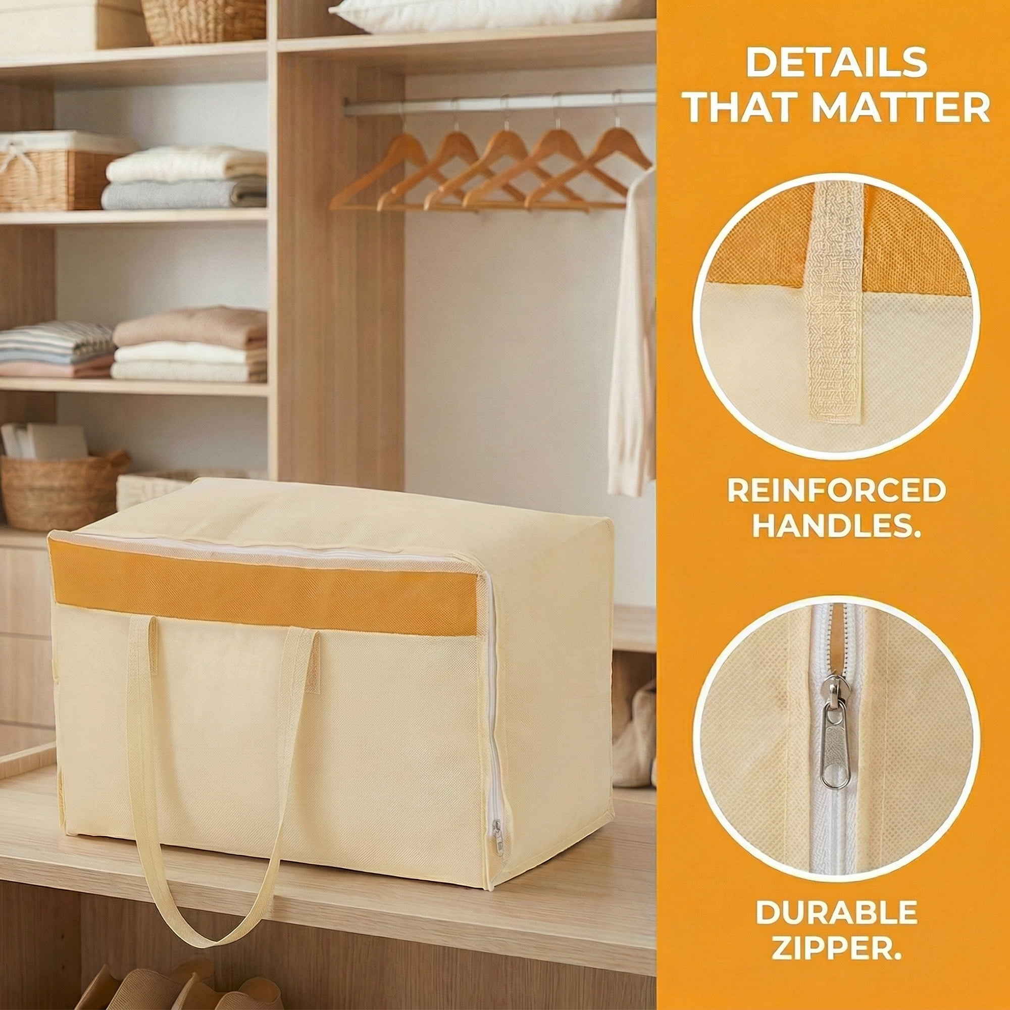 Unique Bargains Foldable Storage Bags for Taking in Clothes Beige 19.7"x11.8"x9.8"
