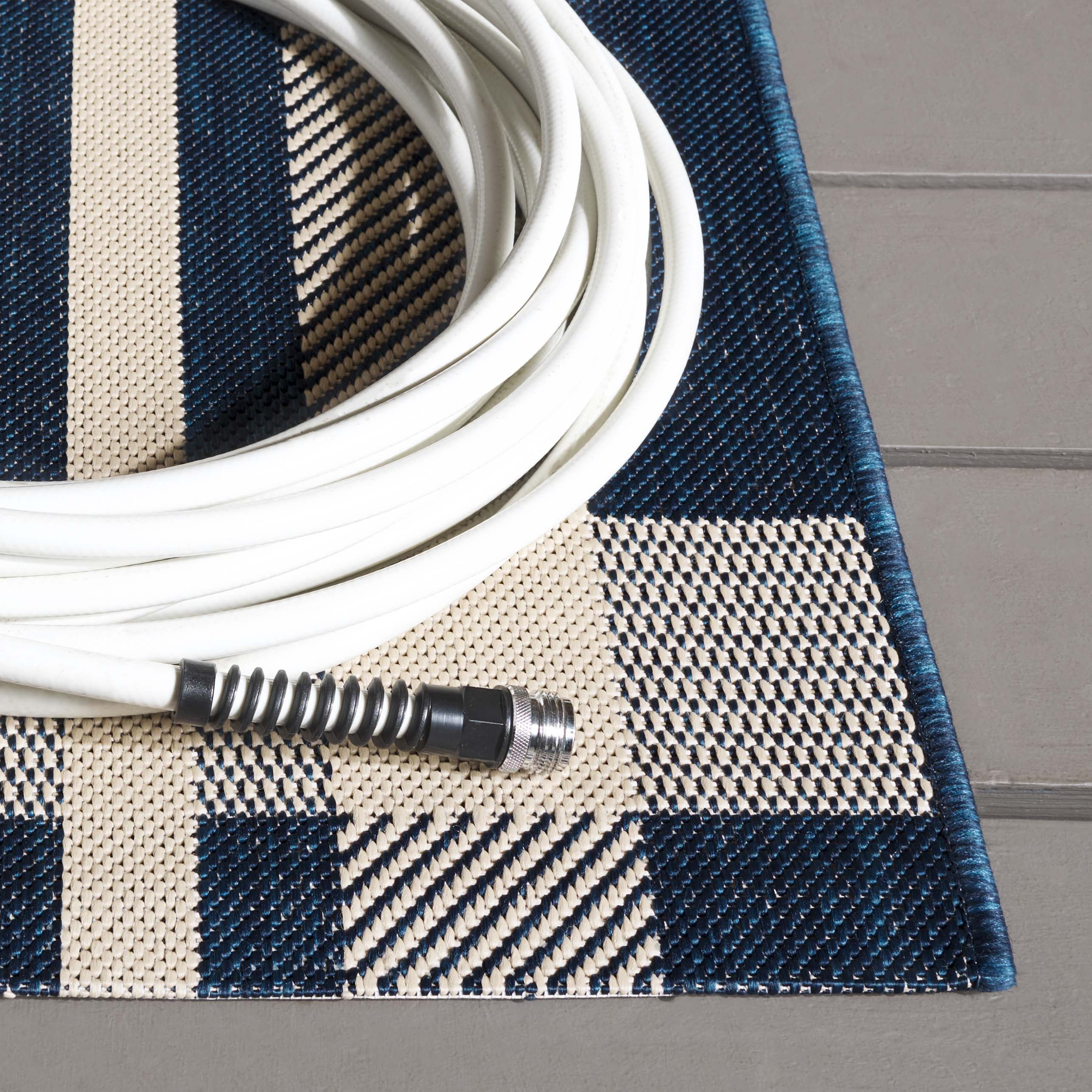 Safavieh Courtyard Benjamin Plaid Indoor/Outdoor Area Rug, Navy/Beige, 6'7" x 6'7" Square