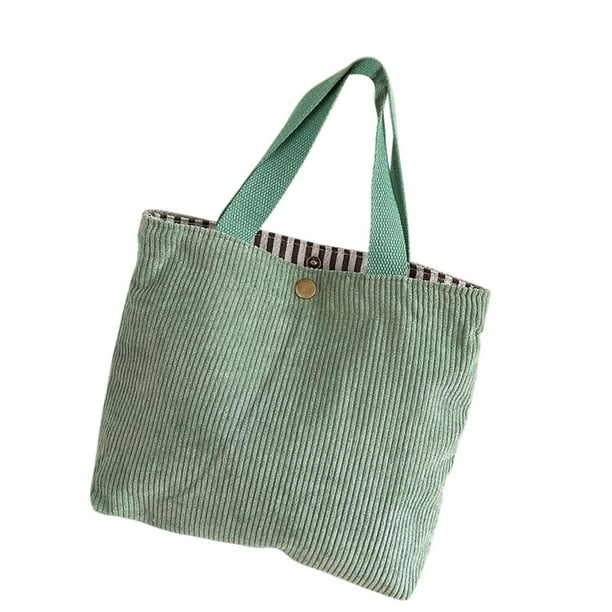 Práctica bolsa de compras de pana: bolsa de mano compacta y colorida para estudiantes, ideal para Verde