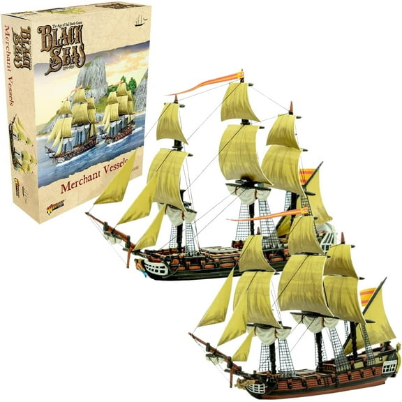 Wargames Delivered - Black Seas The Age of Sail Merchant Vessels Includes 2 Resin and Metal Vessels, Digital Bundle - Battleship Board Game by Warlord Games