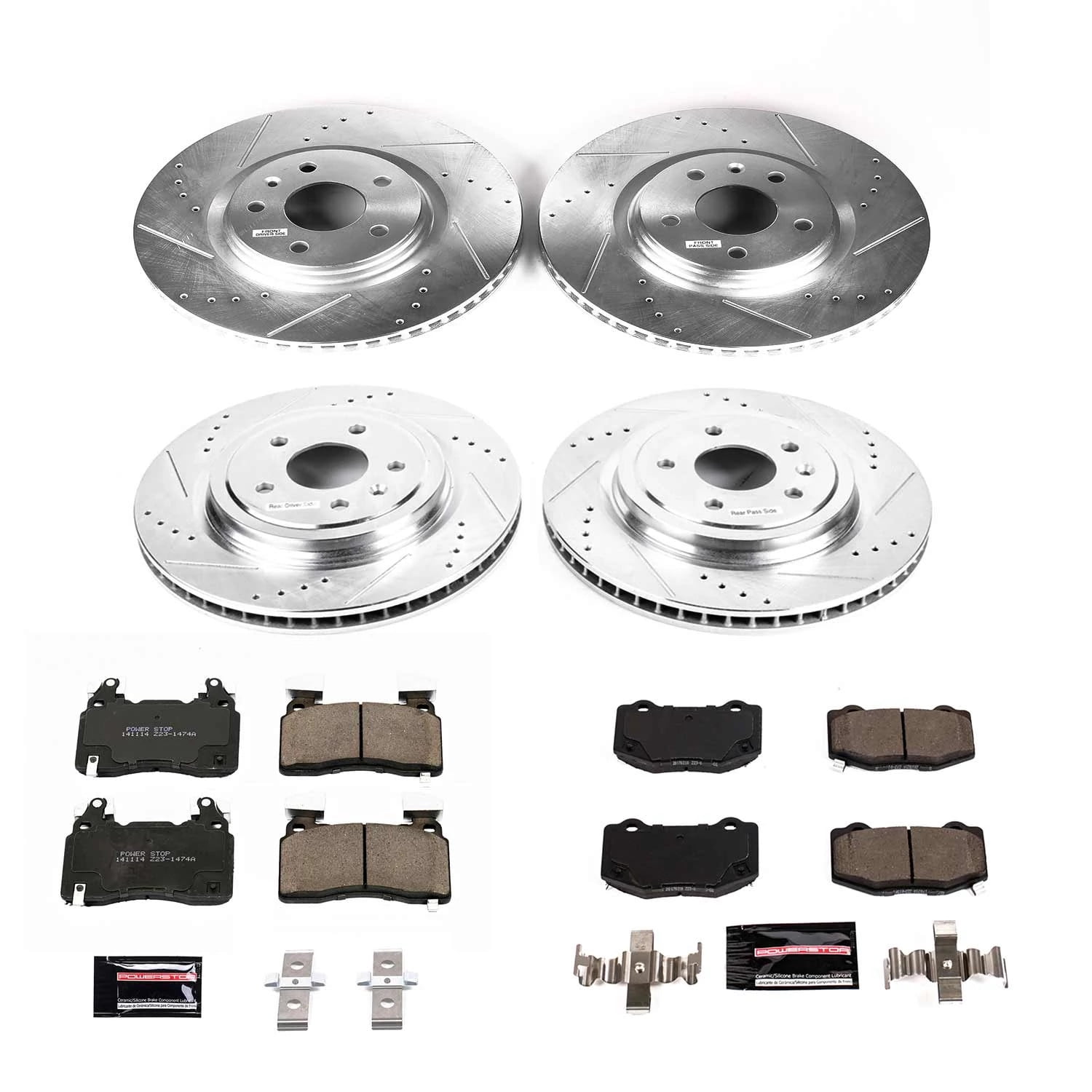 PowerStop Front and Rear Z23 Evolution Sport Carbon-Fiber Ceramic Brake Pad and Drilled & Slotted Rotor Kit Fits: CHEVROLET Select Models K6523