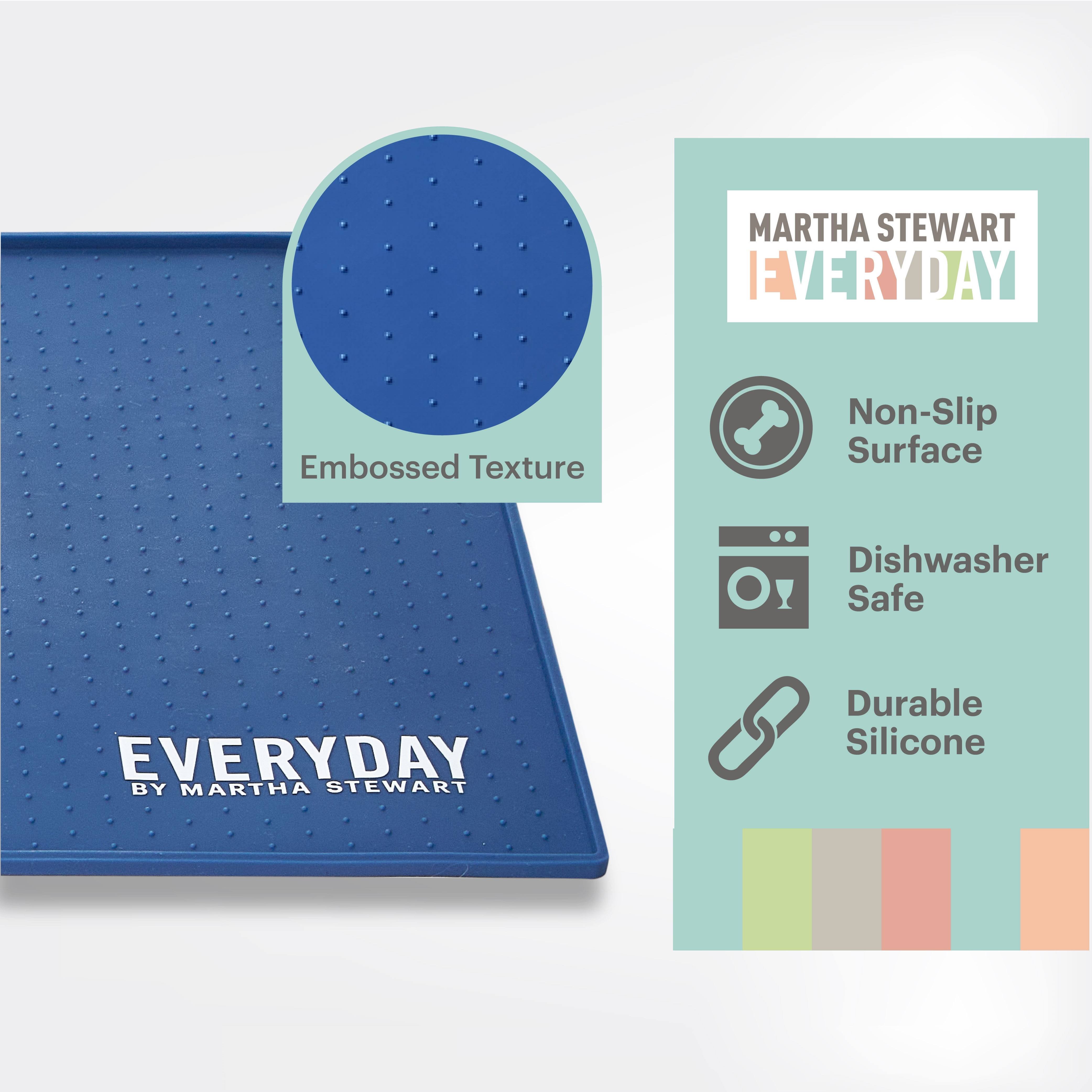 Embossed Silicone Feeding Mat for Pets - Navy, Non-Slip, Large