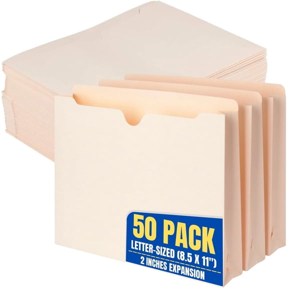 1InTheOffice Manila Expanding File Jacket, 2", Letter, "50 Pack" (2 Inch)