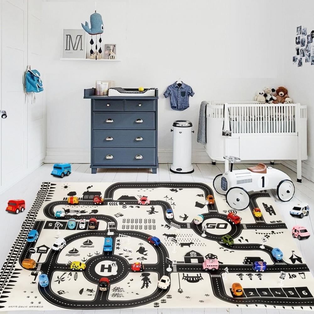 Traffic Rug Play Mat Kids Road Carpet for Toy Cars, Large Race Car Mat, Portable Anti-Slip Educational Traffic Playmat Rug City Life for Play Room Game