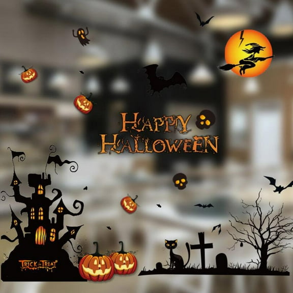 Vikakiooze Halloween Theme Party Decoration Glass Stickers Halloween Scene Arrangement Halloween decorations Clearance sales