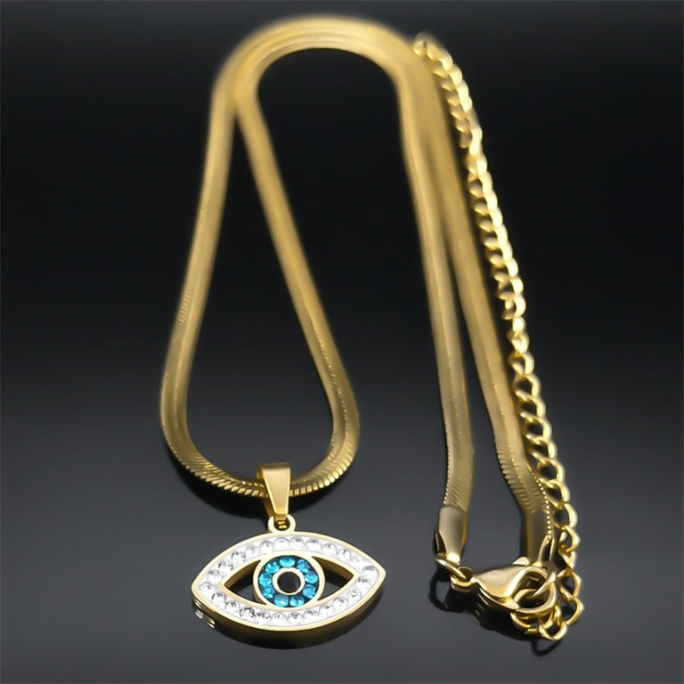 a New Islamic Evil Blue Eye Necklace Stainless Steel Turkish Eye Necklace Greek Jewelry Wholesale