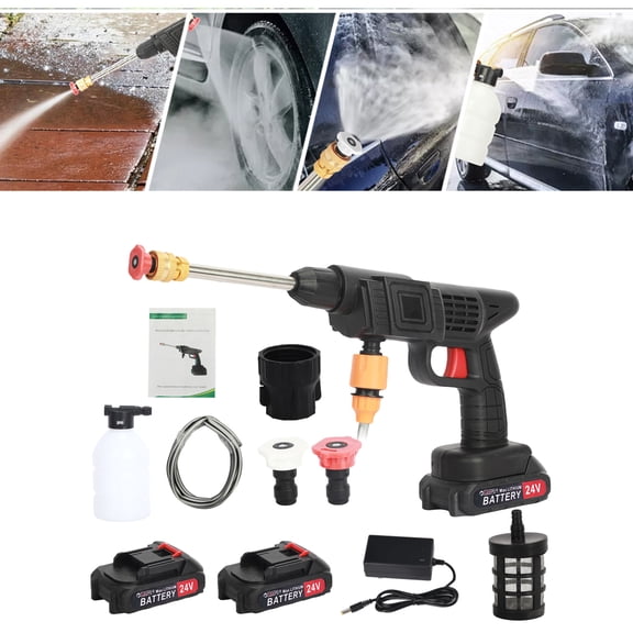 Happydeer 24V Cordless Pressure Washer with 2 Batteries, 200W Portable Power Washer with Multiple Nozzles