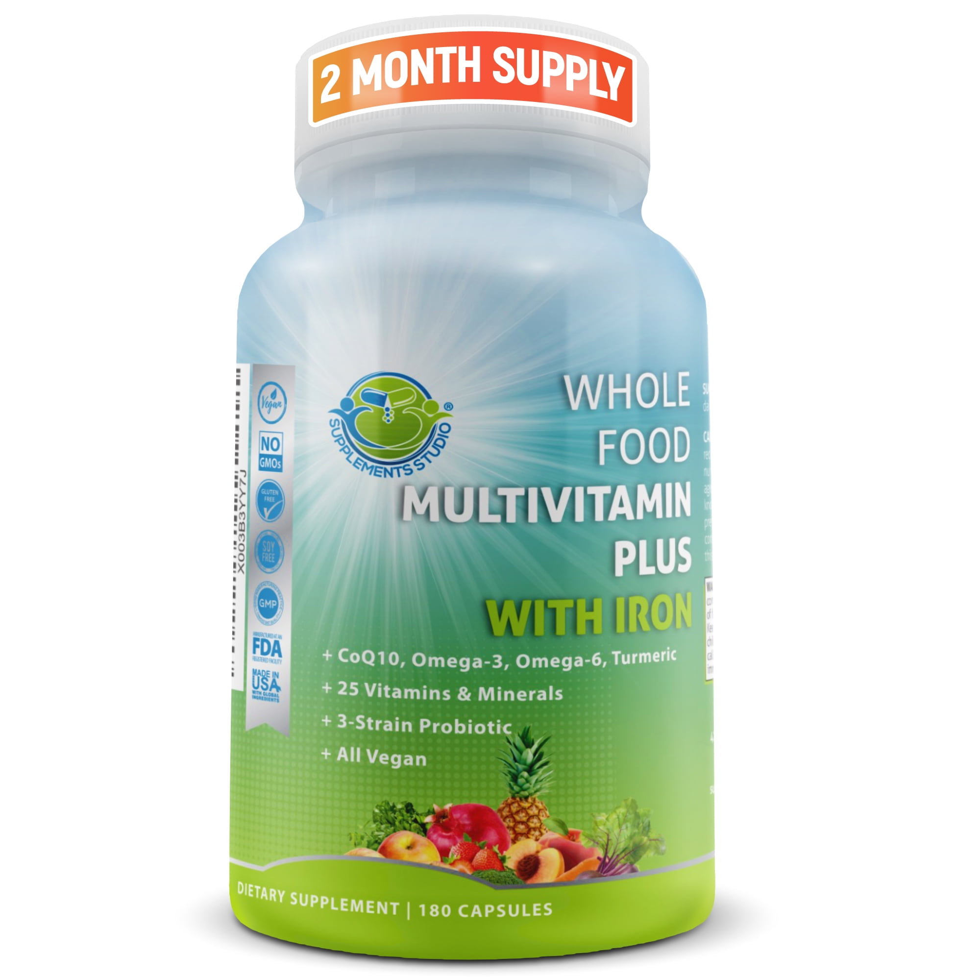 Whole Food Multivitamin Plus for Men & Women, with Iron, Vegan, Organic