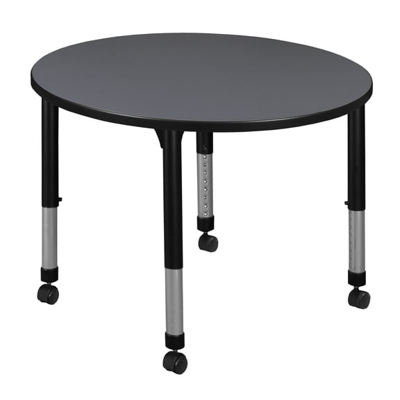 Round Mobile Tables, 42 W, 42 L, 23-34 H, Wood, Metal, Grey